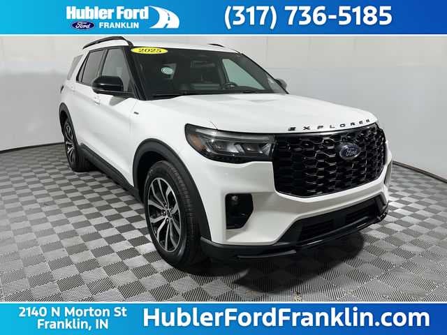 2025 Ford Explorer ST-Line in Star White Metallic Tri-Coat — front three-quarter view