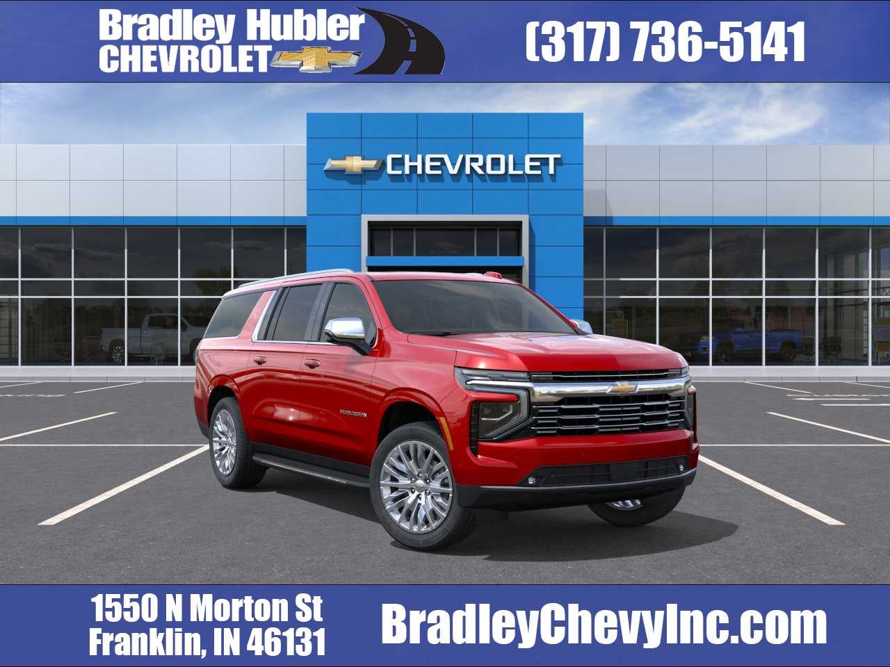 2026 Chevrolet Suburban Premier in Radiant Red Tintcoat — front three-quarter view