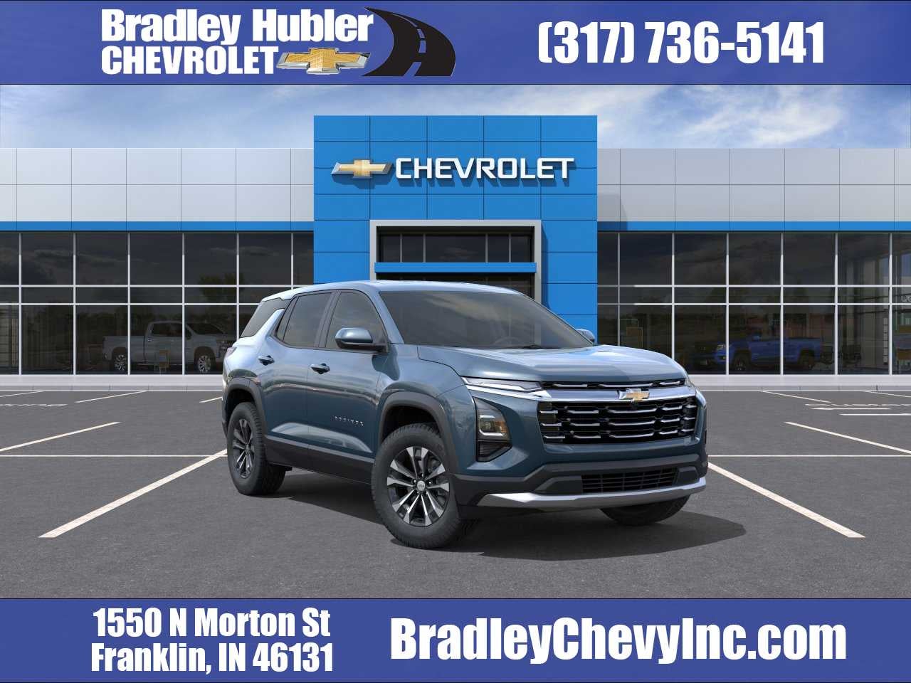 2027 Chevrolet Equinox FWD LT in Lakeshore Blue Metallic — front three-quarter view
