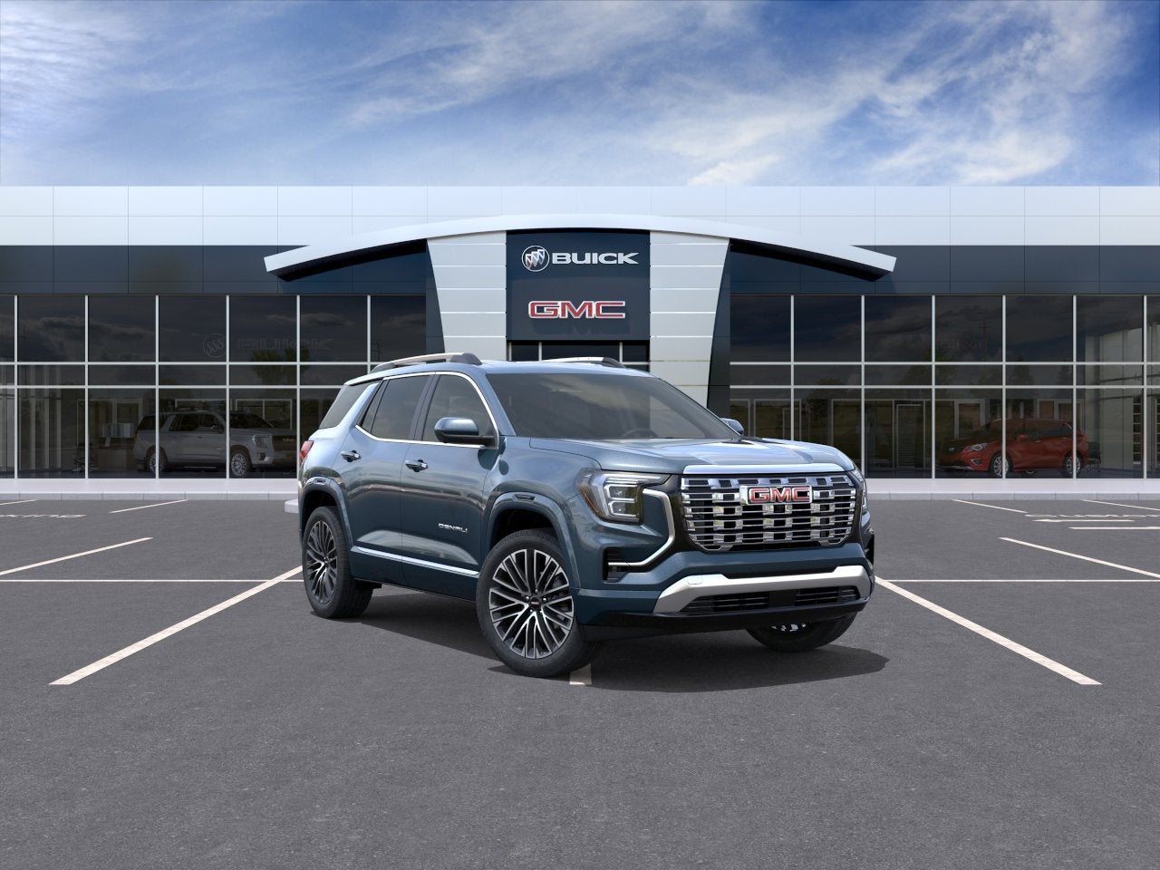 2027 GMC Terrain AWD Denali in Downpour Metallic — front three-quarter view
