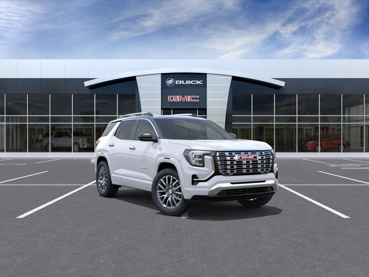 2027 GMC Terrain AWD Denali in Summit White — front three-quarter view