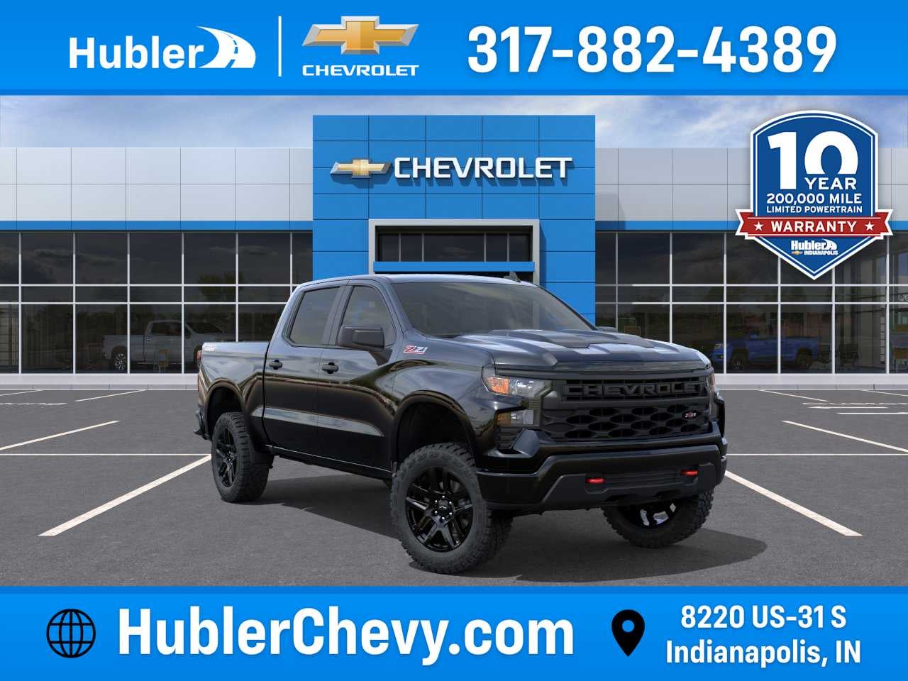 2026 Chevrolet Silverado 1500 Custom Trail Boss in Black — front three-quarter view