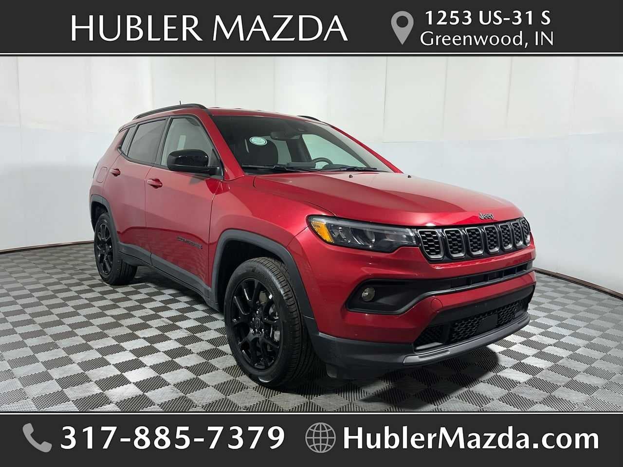 2025 Jeep Compass Latitude in Red Hot Pearlcoat — front three-quarter view
